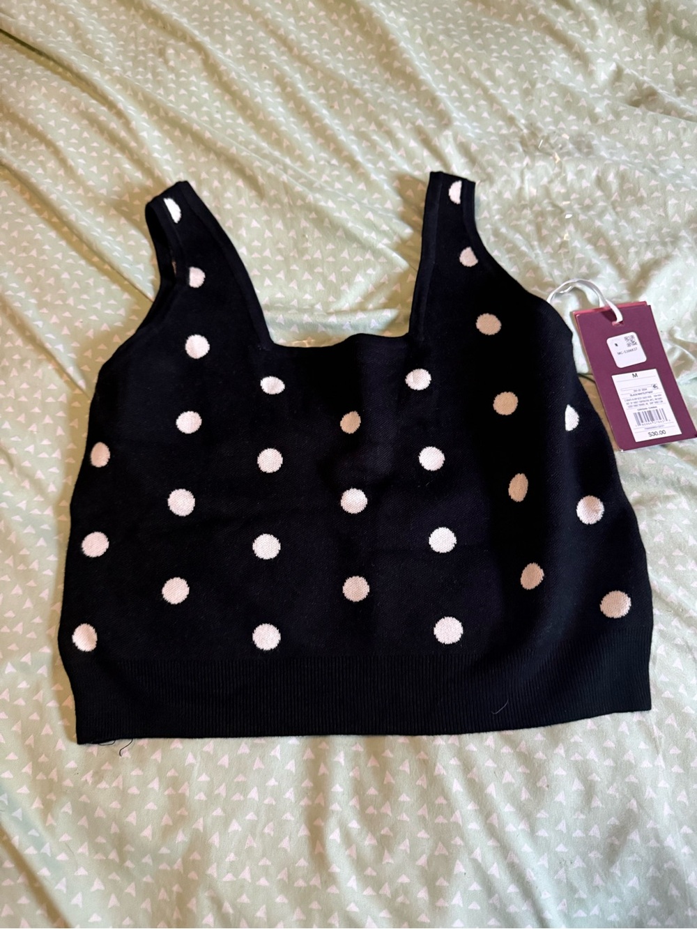 Victor Glemaud Black Tank with Cream Polka Dots